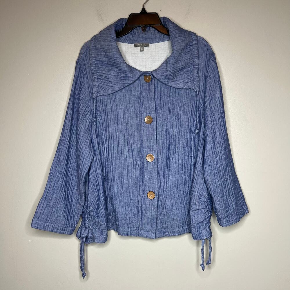 Habitat Clothes to Live In Blue Double Gauze Jacket Button Front XL Coastal Boho